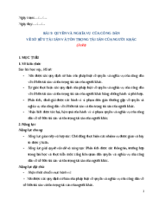 Giáo án Bài 9: Quyền và nghĩa vụ của công dân về sở hữu tài sản và tôn trọng tài sản của người khác KTPL 12 Chân trời sáng tạo