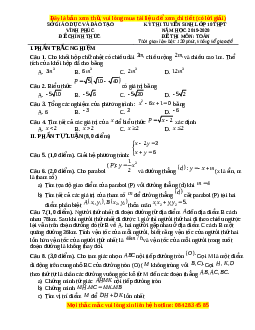 Đề thi vào 10 môn Toán tỉnh Vĩnh Phúc năm 2020