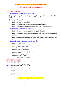 Chuyên đề Phép cộng các số nguyên Toán 6 Cánh diều