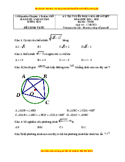 Đề thi vào 10 môn Toán tỉnh Hưng Yên năm 2022