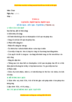 Giáo án Số bị chia – Số chia - Thương Toán lớp 2 Cánh diều