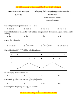 Đề thi thử Toán Sở Hà Tĩnh năm 2021
