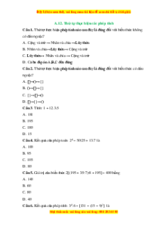Trắc nghiệm Thứ tự thực hiện các phép tính Toán 6 Chân trời sáng tạo