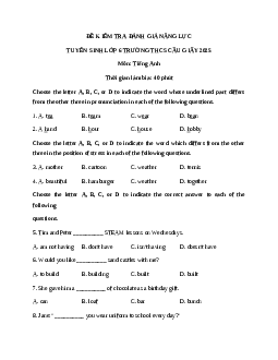 Đề thi tuyển sinh vào lớp 6 Tiếng Anh 2025 trường Cầu Giấy (Hà Nội)