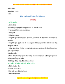 Giáo án Phép trừ có hiệu bằng 10 Toán 2 Chân trời sáng tạo