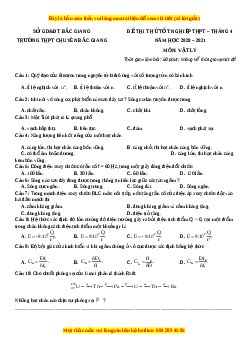Đề thi thử Vật Lí trường Chuyên Bắc Giang năm 2021