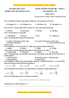Đề thi thử Vật Lí trường Chuyên Bắc Giang năm 2021