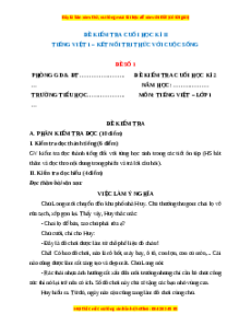 Đề thi Tiếng Việt lớp 1 Học kì 2 Kết nối tri thức (Đề 1)