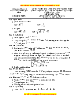 Đề thi vào 10 môn Toán tỉnh Hòa Bình 2 năm 2022