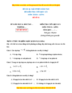 Đề thi cuối kì 1 Toán 6 Chân trời sáng tạo (Đề 2)