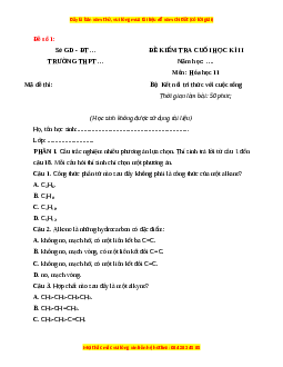 Đề thi cuối kì 2 Hóa Học 11 Kết nối tri thức (Đề 1)