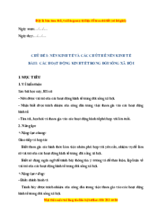 Giáo án Bài 1 KTPL 10 Cánh diều: Các hoạt động kinh tế trong đời sống xã hội