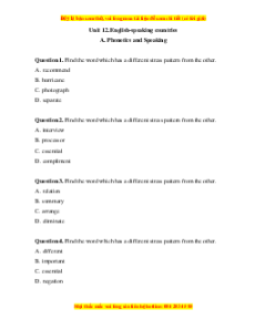 Trắc nghiệm Unit 12: English speaking countries Tiếng Anh 7 Global Success