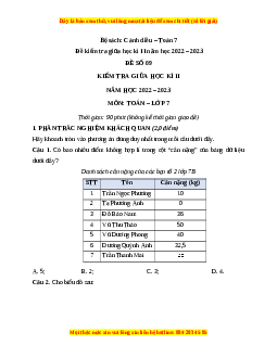Đề thi giữa kì 2 Toán 7 Cánh diều có đáp án (Đề 9)