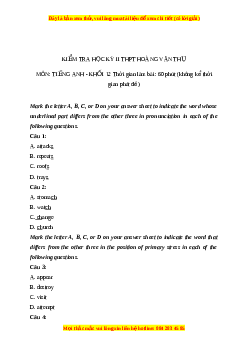 Đề thi cuối kì 2 Tiếng Anh lớp 12 trường Hoàng Văn Thụ năm 2023