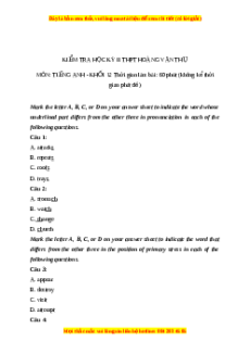 Đề thi cuối kì 2 Tiếng Anh lớp 12 trường Hoàng Văn Thụ năm 2023