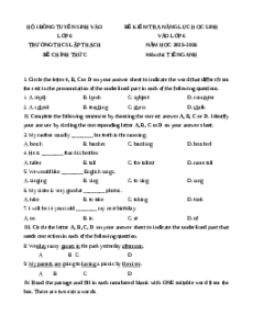 Đề thi tuyển sinh vào lớp 6 Tiếng Anh 2025 trường Lập Thạch (Vĩnh Phúc)