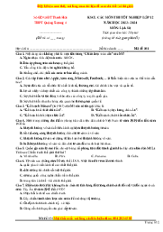 Đề thi thử tốt nghiệp Lịch sử trường THPT Quảng Xương 4 năm 2024
