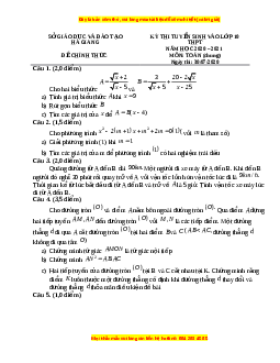 Đề thi vào 10 môn Toán tỉnh Hà Giang (Hệ không chuyên) năm 2021