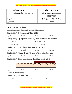 Đề thi cuối kì 2 Toán lớp 1 Kết nối tri thức (Đề 5)