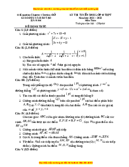 Đề thi vào 10 môn Toán tỉnh Hà Nam năm 2022