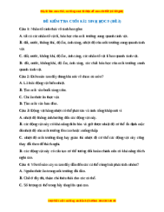 Đề thi cuối kì 2 Sinh học 9 (Đề 3)