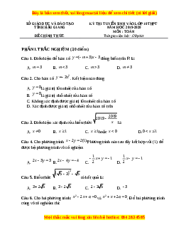 Đề thi vào 10 môn Toán tỉnh Hậu Giang năm 2020