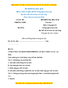 Đề thi Công nghệ 11 cuối kì 2 Kết nối tri thức (Đề 1- chăn nuôi cấu trúc mới)