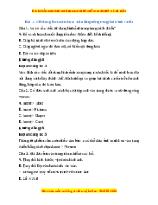 Trắc nghiệm Tin học 7 Bài 12 Chân trời sáng tạo: Sử dụng ảnh minh họa, hiệu ứng động trong bài trình chiếu