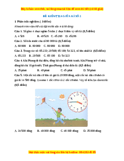 Đề thi giữa kì 2 Toán lớp 3 Cánh diều - Đề 2