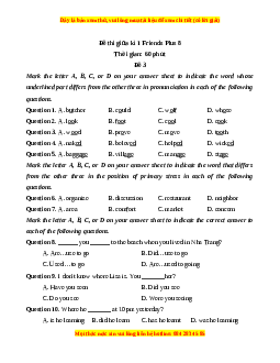 Đề thi giữa kì 1 Tiếng Anh 8 Friends Plus (Đề 3)