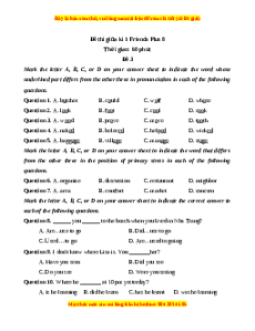 Đề thi giữa kì 1 Tiếng Anh 8 Friends Plus (Đề 3)