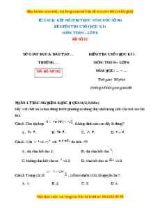 Đề thi cuối kì 1 Toán 6 Kết nối tri thức (Đề 2)