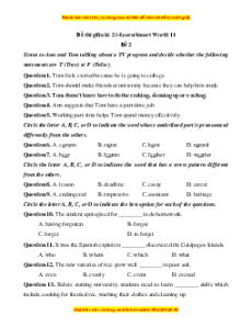 Đề thi giữa kì 2 Tiếng Anh 11 Ilearn smart world (Đề 2 kèm file nghe)