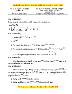 Đề thi vào 10 môn Toán tỉnh Quảng Trị năm 2020