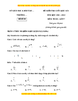 Đề thi giữa kì 1 Toán 7  Kết nối tri thức có đáp án (Đề 8)