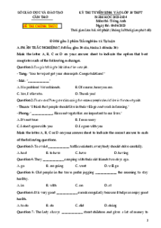 Đề thi vào 10 Tiếng Anh Thành phố Cần Thơ năm 2023-2024
