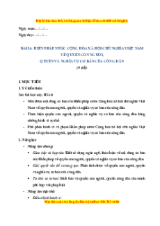 Giáo án Bài 16 KTPL 10 Cánh diều: Hiến pháp nước Cộng hòa xã hội chủ nghĩa Việt Nam về quyền con người, quyền nghĩa vụ cơ bản của công dân