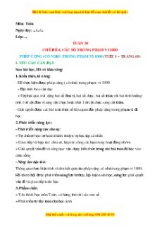 Giáo án Phép cộng (có nhớ) trong phạm vi 1000 Toán lớp 2 Cánh diều