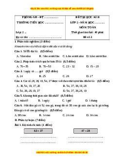 Đề thi cuối kì 1 Toán lớp 2 Chân trời sáng tạo (Đề 3)