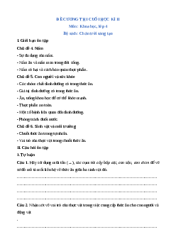 Đề cương ôn tập Cuối kì 2 Khoa học lớp 4 Chân trời sáng tạo