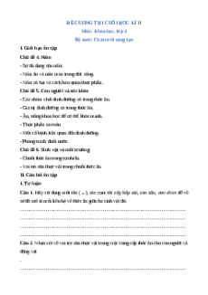 Đề cương ôn tập Cuối kì 2 Khoa học lớp 4 Chân trời sáng tạo