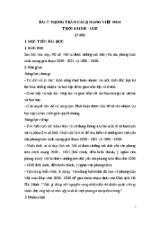Giáo án Bài 7 Lịch sử 9 Chân trời sáng tạo: Phong trào cách mạng Việt Nam thời kì 1930 – 1939