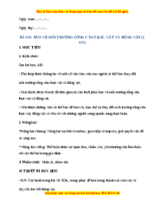 Giáo án Bảo vệ môi trường sống của thực vật và động vật TNXH lớp 2 Chân trời sáng tạo