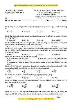 Đề thi thử Vật Lí trường Chuyên Lê Quý Đôn năm 2021