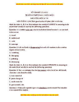 Đề thi giữa kì 2 Tiếng Anh 12 trường THPT Phan Ngọc Hiển năm 2023