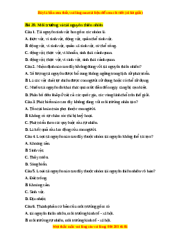 Trắc nghiệm Bài 39 Địa lí 10 Chân trời sáng tạo: Môi trường và tài nguyên thiên nhiên