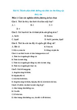 Trắc nghiệm Bài 16: Thành phần dinh dưỡng của thức ăn cho động vật thủy sản Công nghệ 12 Lâm nghiệp-Thủy sản Cánh diều