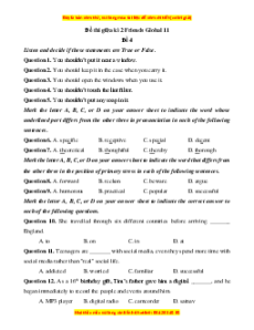 Đề thi giữa kì 2 Tiếng Anh 11 Friends global (Đề 4 kèm file nghe)