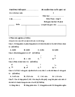 Đề thi giữa kì 1 Toán lớp 5 Cánh diều (Đề 4)